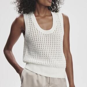 VARLEY Women's Ferns Open Knit Tank Top Medium Snow White Scoop Neck NWT